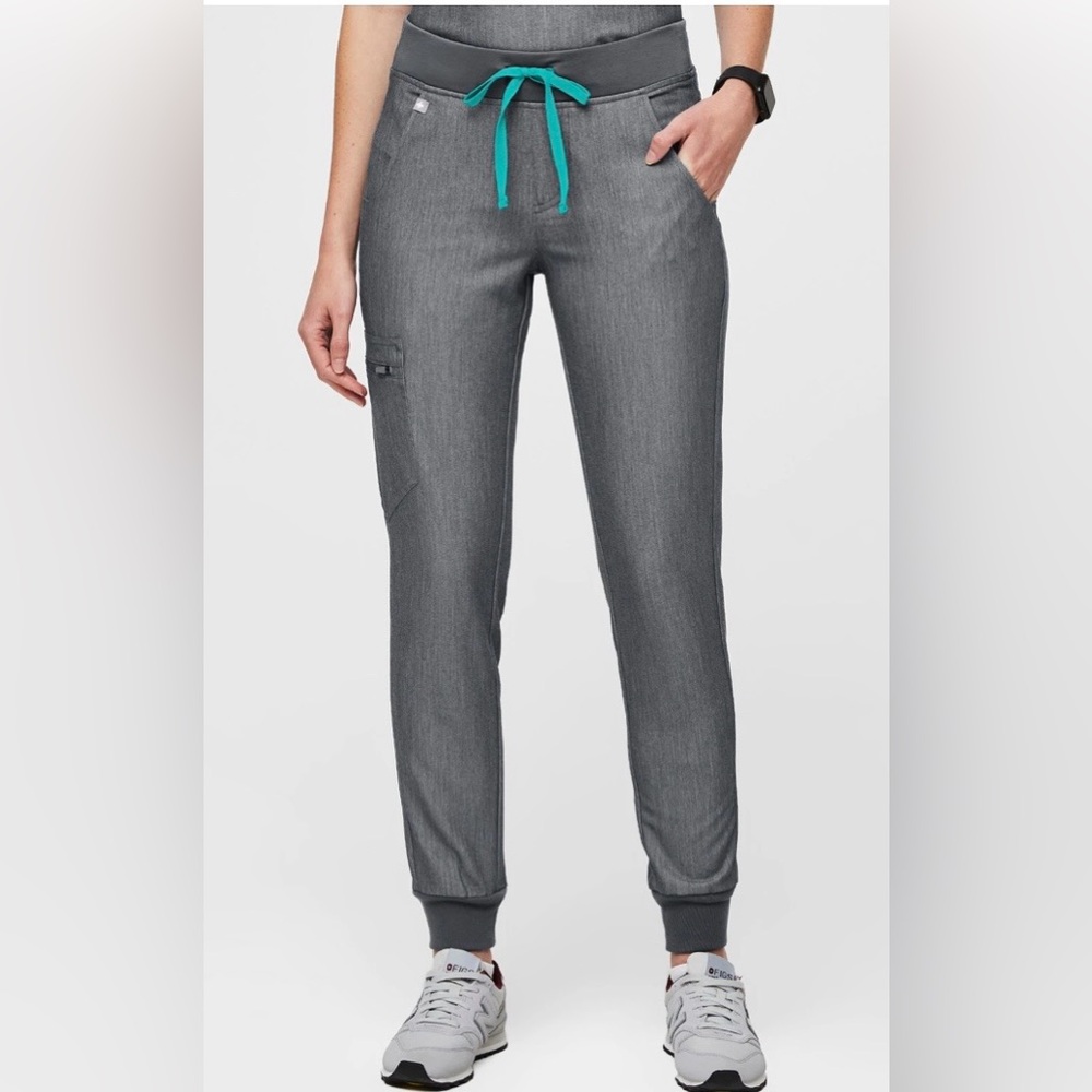 FIGS Zamora Jogger Scrub Pants | Graphite | Size Small | Teal Drawcord